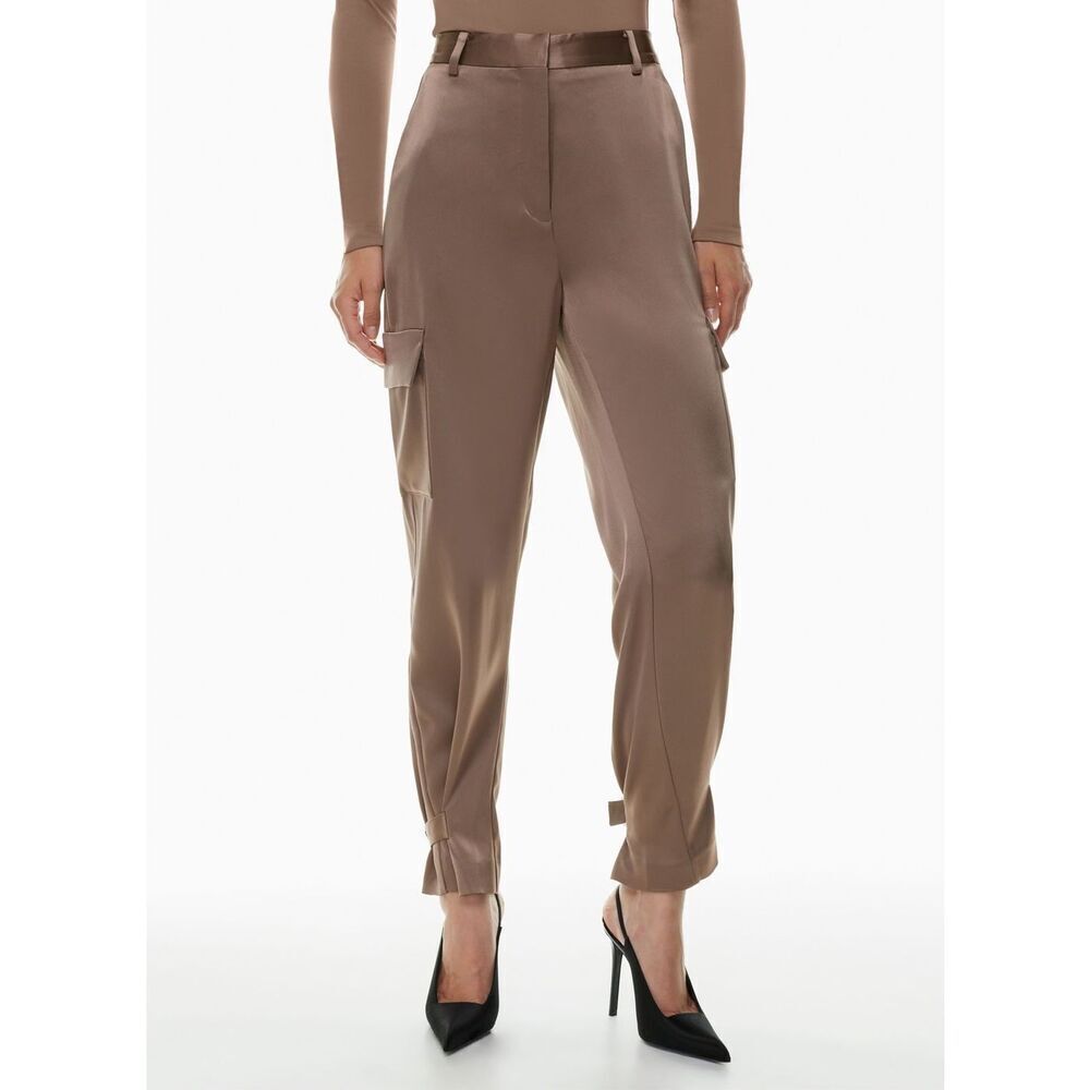 Aritzia Babaton Refined Satin Taupe Cargo Pants Sz 4 Old Money, Luxury